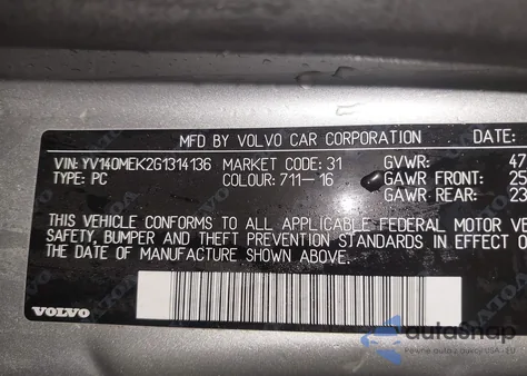 2016 Volvo V60 T5 Drive-E Premier z USA, uszkodzony, nr VIN YV140MEK2G1314136